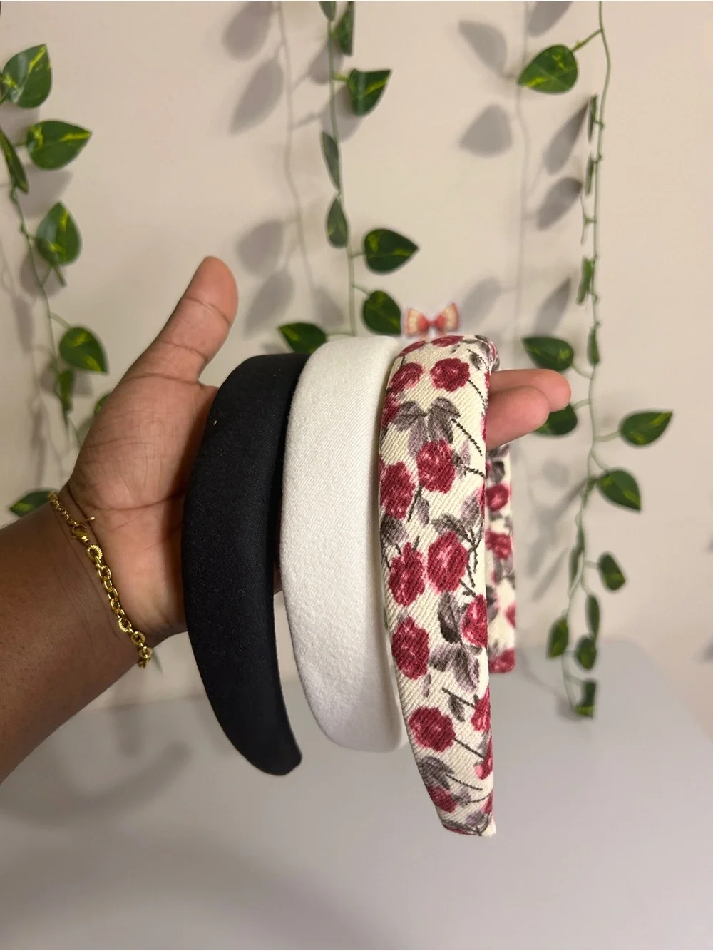 Three-Pack Padded Headband Set — Black, White & Floral